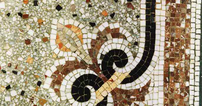 Fussboden im Hausflur am Schiffbauerdamm mit Mosaik und Terrazzo, Detail